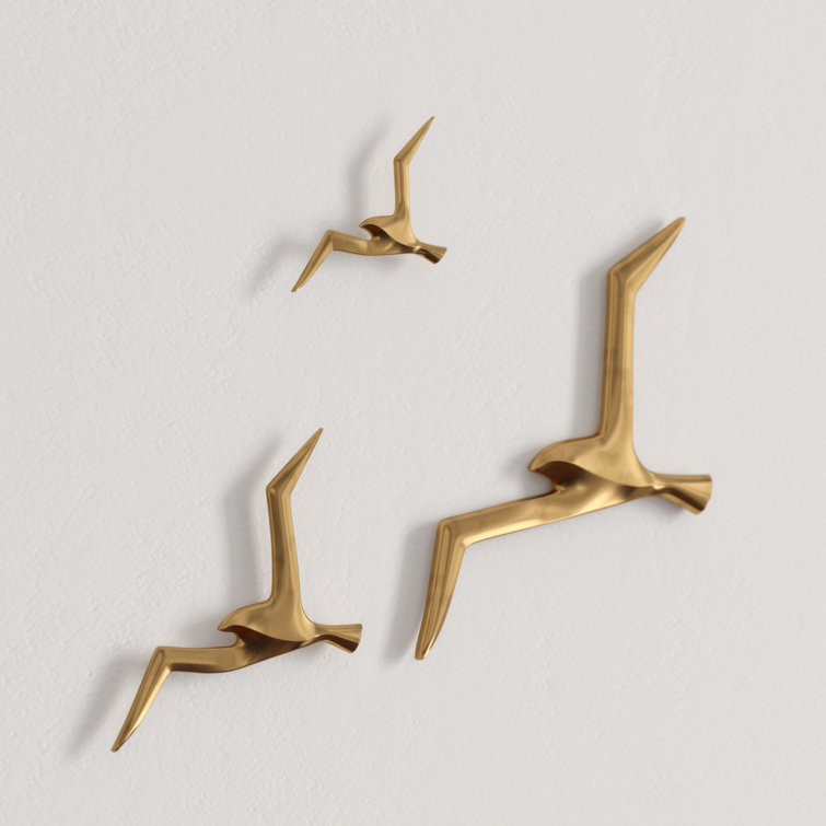 Antique Brass Flock of Birds Wall Sculpture Set