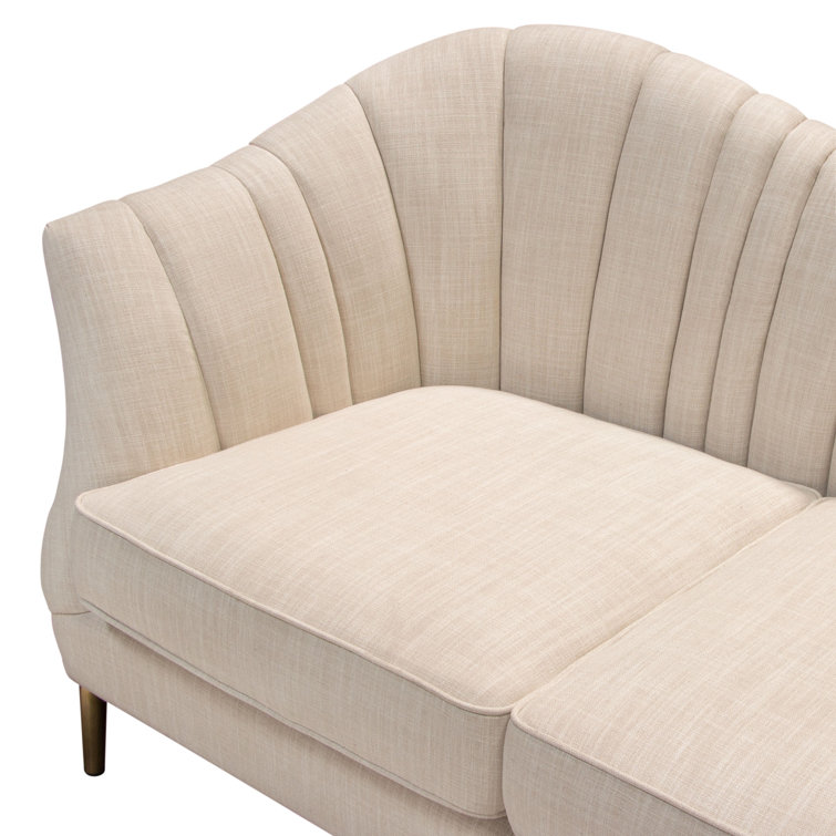 Sand Linen Tufted Sofa with Gold Metal Legs and Round Arms