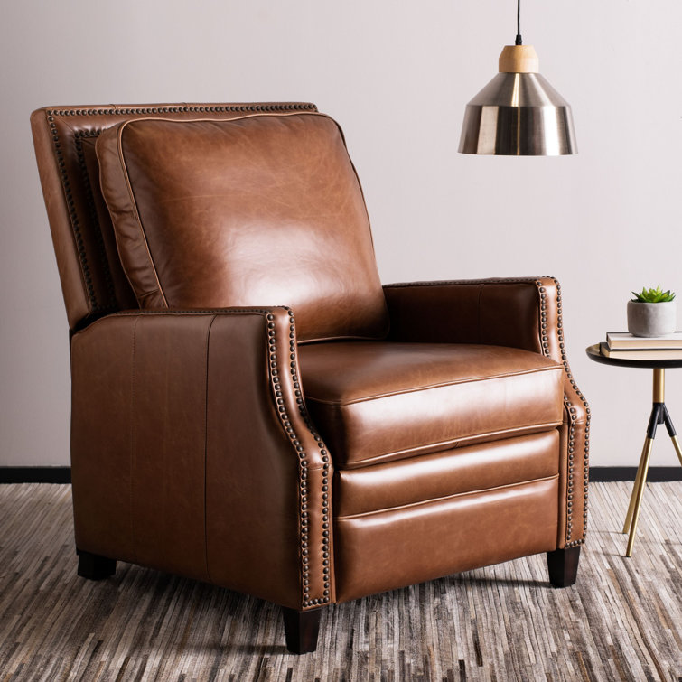 Buddy Contemporary Leather Recliner in Coffee Brown with Birch Wood Legs