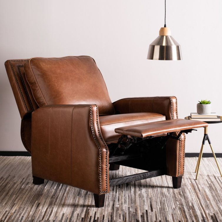 Buddy Contemporary Leather Recliner in Coffee Brown with Birch Wood Legs