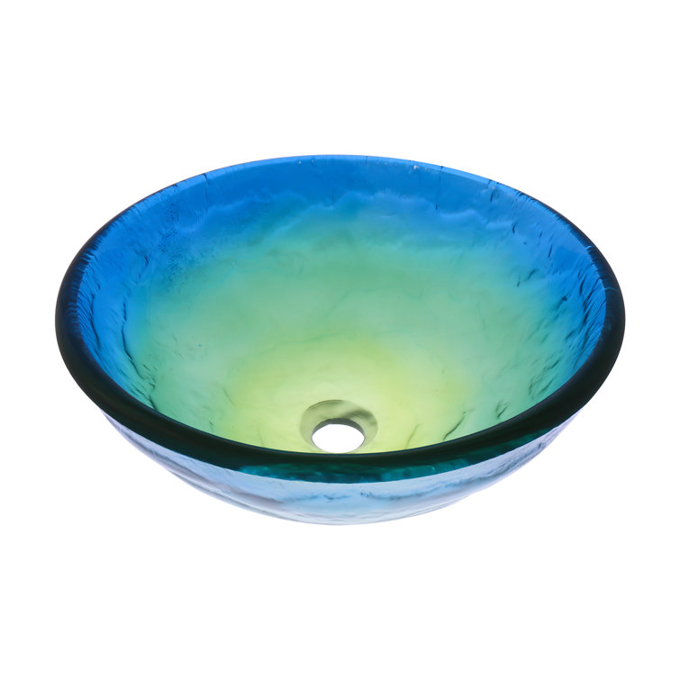 Mare 19'' Blue and Green Glass Round Vessel Sink