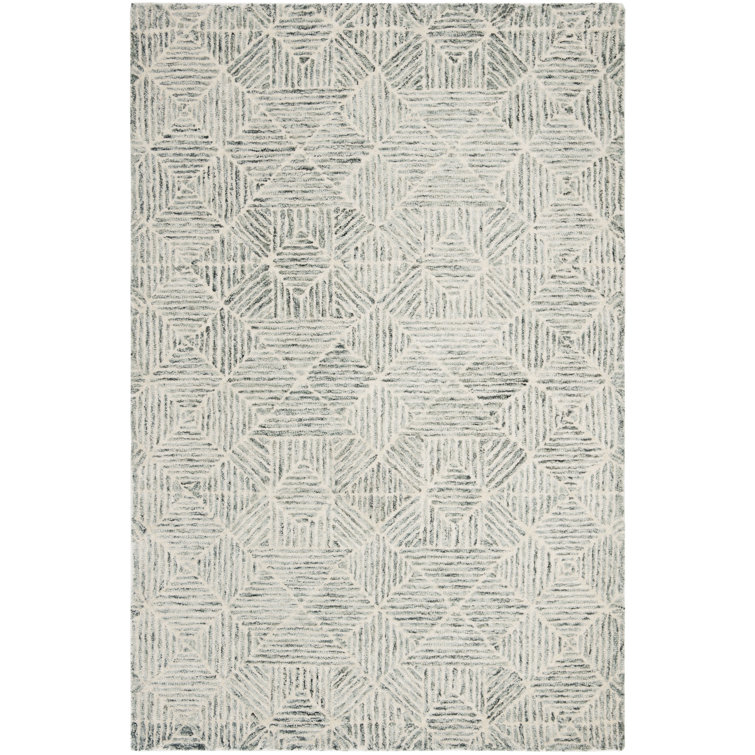 Lush Abstract Light Green Hand-Tufted Wool Area Rug 4' x 6'