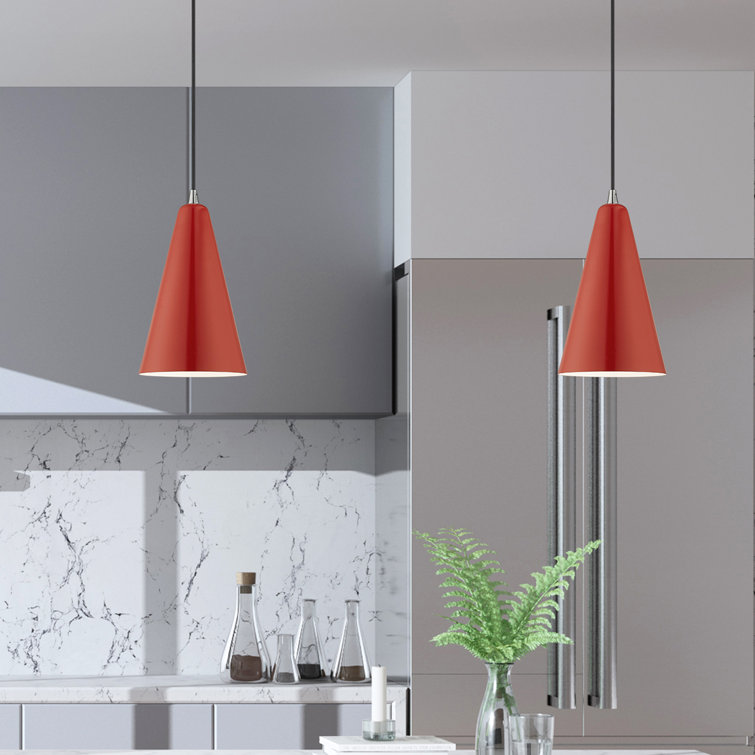 Modern Mini Pendant Light in Shiny Red with White Interior Finish