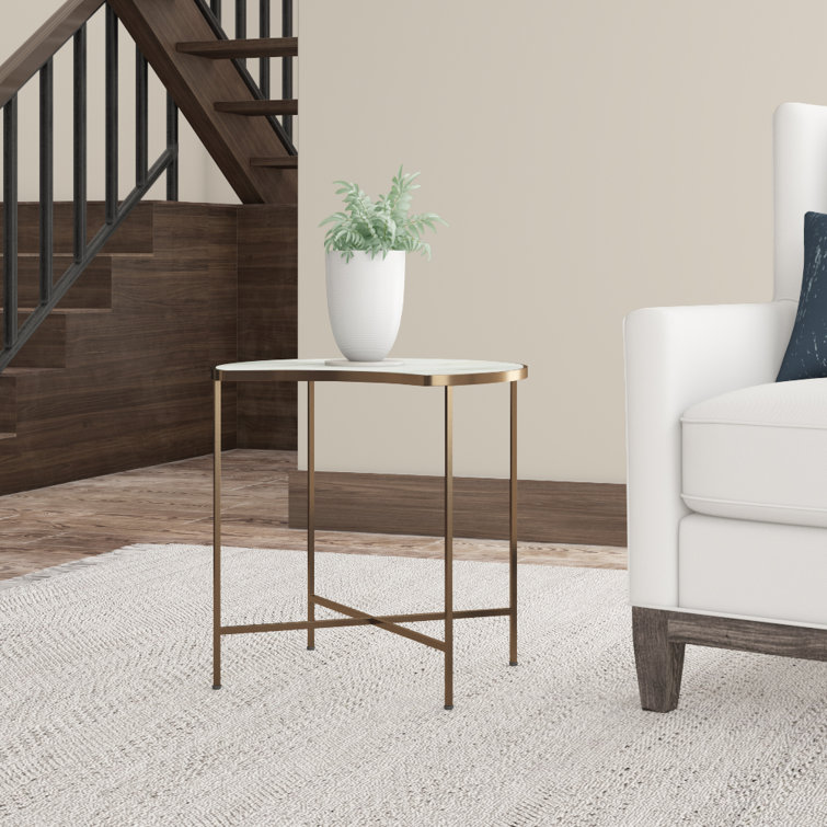 20'' Round Gold Metal & White Marble Industrial End Table
