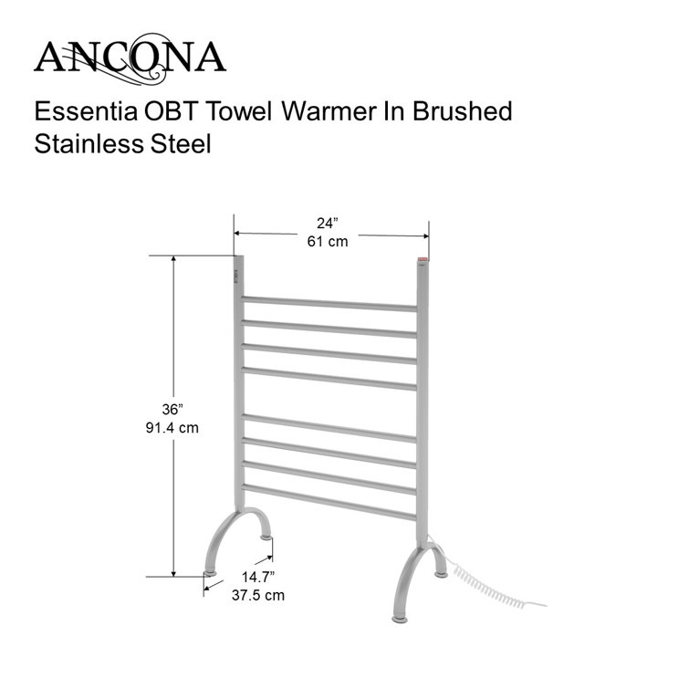 Brushed Stainless Steel 8-Bar Freestanding Towel Warmer