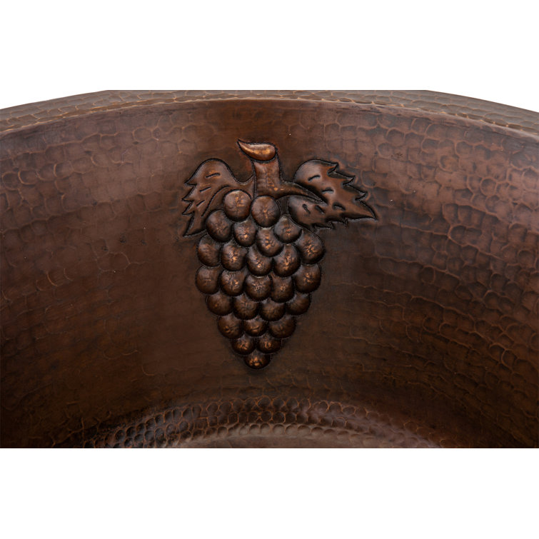 16" Round Hammered Copper Bar Sink with Grapes Design