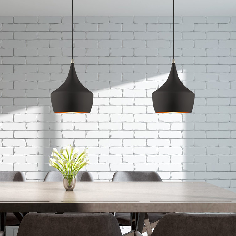 Contemporary Mini Pendant with Black Metal Shade and Gold Finish Inside