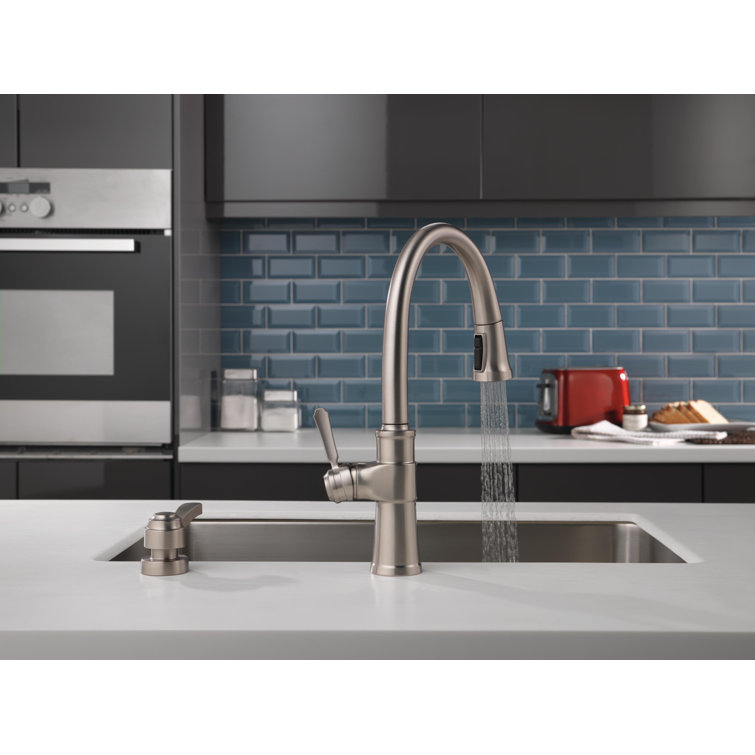 SpotShield Stainless Single Handle Pull Down Kitchen Faucet with Soap Dispenser