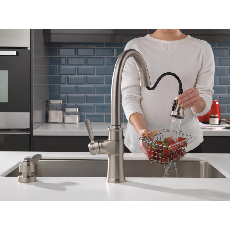 SpotShield Stainless Single Handle Pull Down Kitchen Faucet with Soap Dispenser