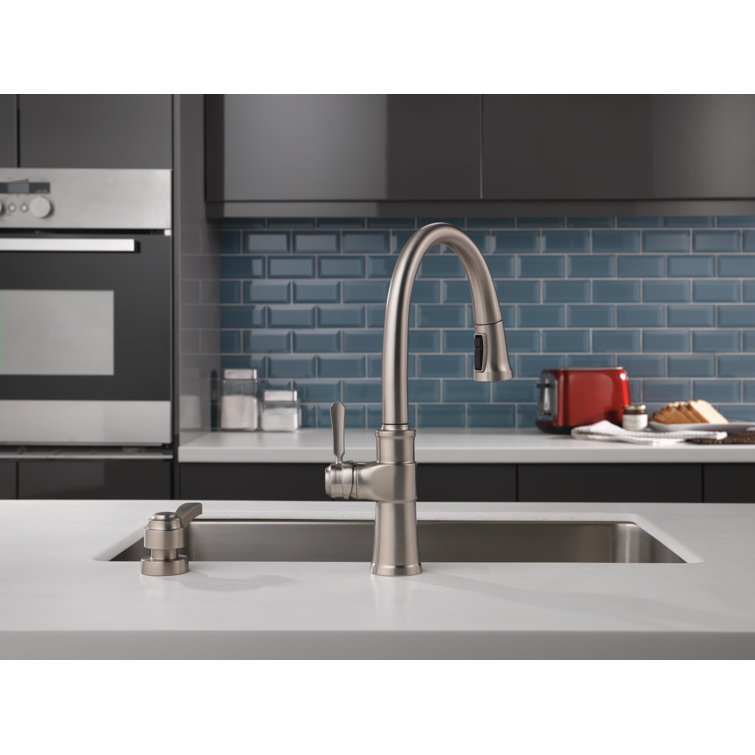 SpotShield Stainless Single Handle Pull Down Kitchen Faucet with Soap Dispenser