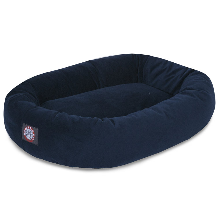 Navy Suede Medium Round Calming Dog Bed with Bolster