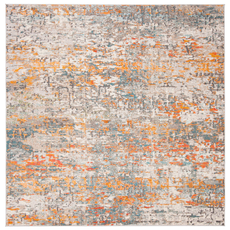 Madison 5' x 5' Square Gray and Orange Abstract Rug