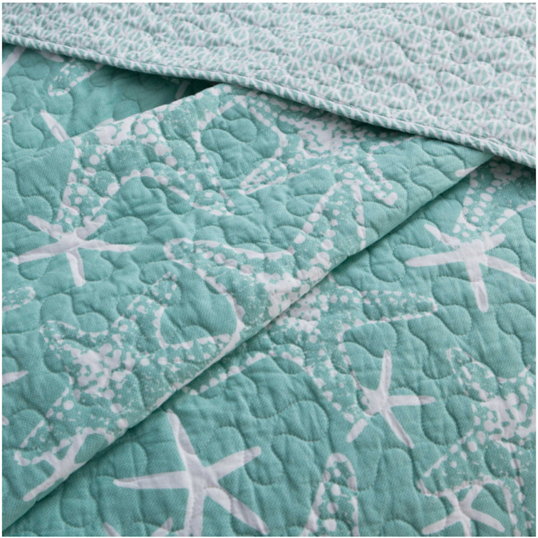 King Blue Cotton Reversible Nautical Quilt Set