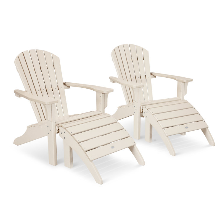 Sand Polywood Seashell Adirondack Set with Ottomans