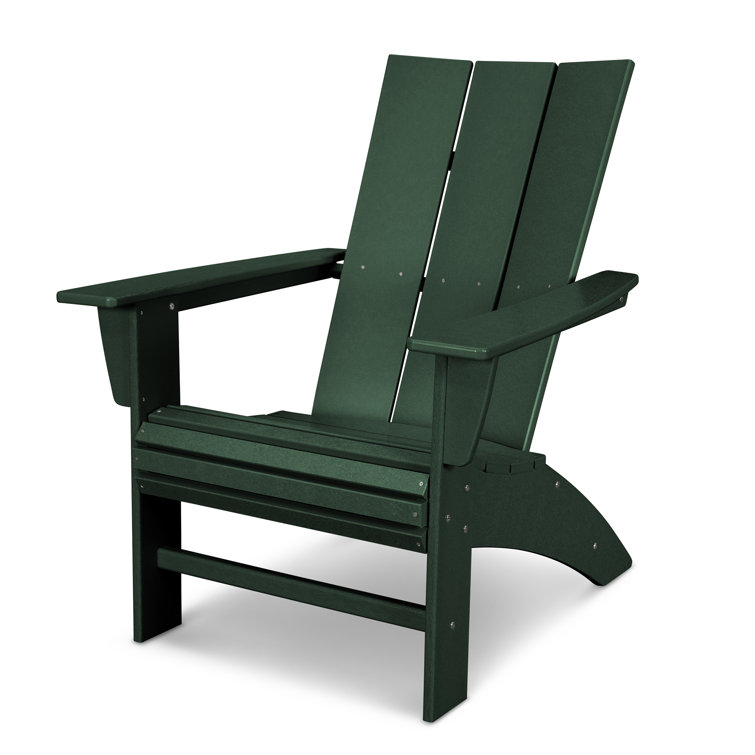 Green Polywood Modern Curveback Adirondack Chair with Arms