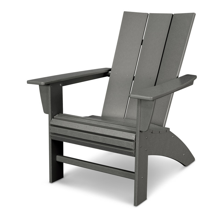 Slate Gray Modern Curveback Adirondack Chair with Wide Armrests