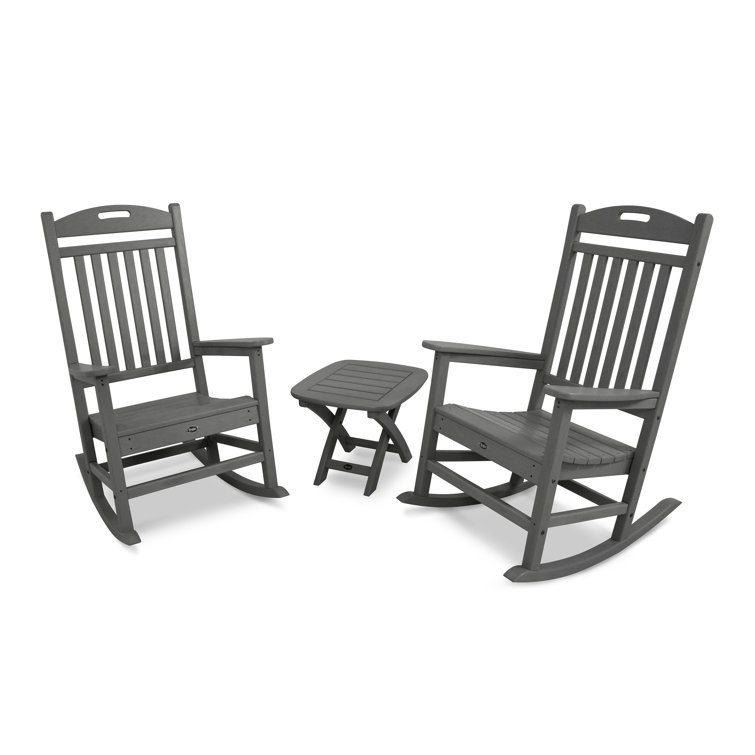 Gray HDPE 2-Person Rocker Set with Side Table