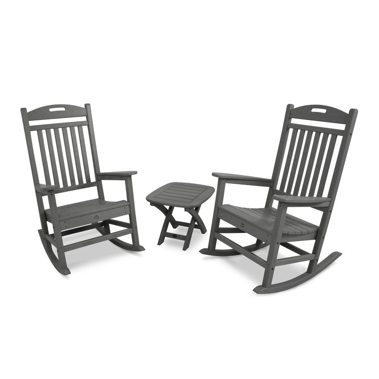 Gray HDPE 2-Person Rocker Set with Side Table
