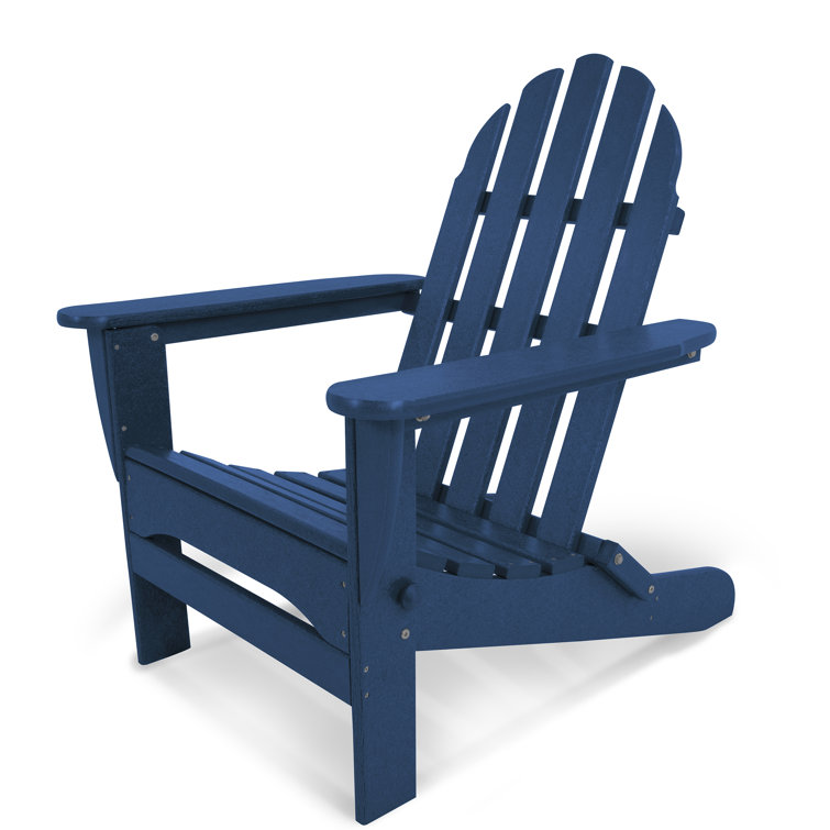 Navy Blue HDPE Plastic Folding Adirondack Chair with Arms