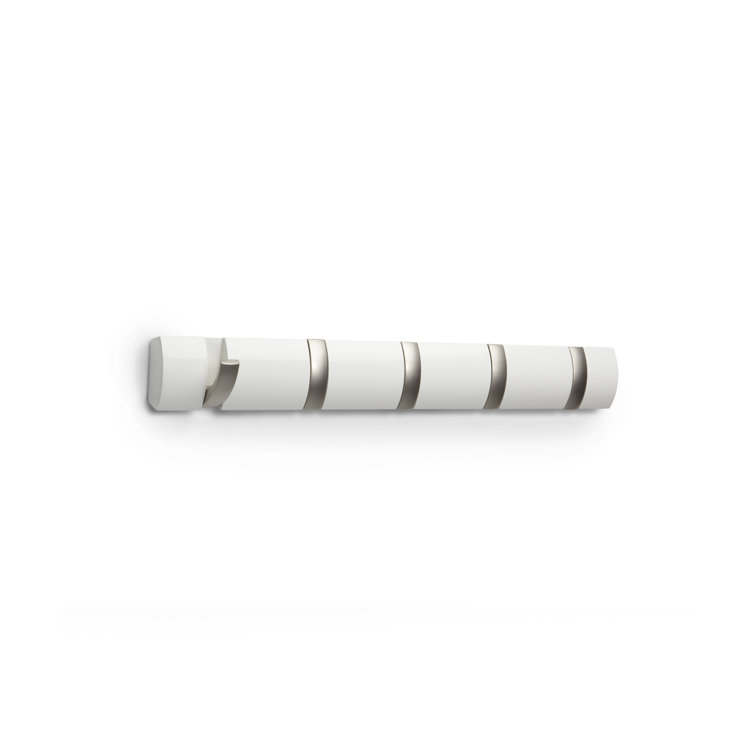 Sleek White 5-Hook Retractable Solid Wood Coat Rack