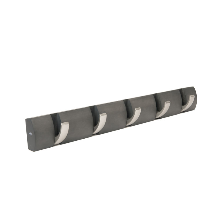 Sleek Driftwood & Nickel 5-Hook Retractable Wall Coat Rack