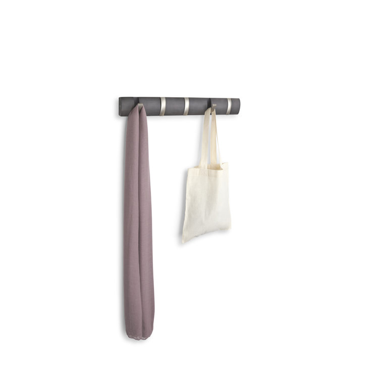 Sleek Driftwood & Nickel 5-Hook Retractable Wall Coat Rack