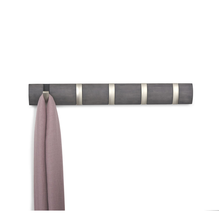 Sleek Driftwood & Nickel 5-Hook Retractable Wall Coat Rack