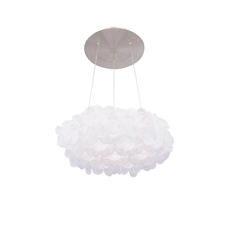 Fluffy Brushed Nickel LED Pendant with White Cloth Petals