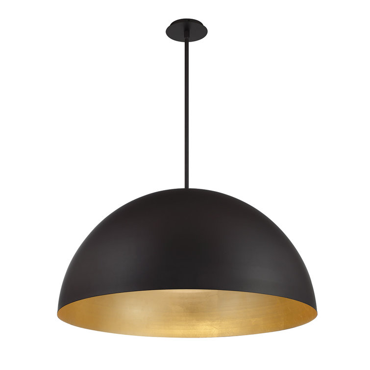 Modern Black Gold Leaf LED Bowl Pendant with Mouth Blown Glass