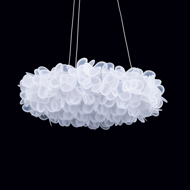 Fluffy Brushed Nickel LED Pendant with White Cloth Petals