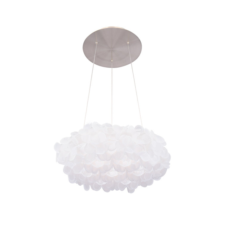 Fluffy Brushed Nickel LED Pendant with White Cloth Petals