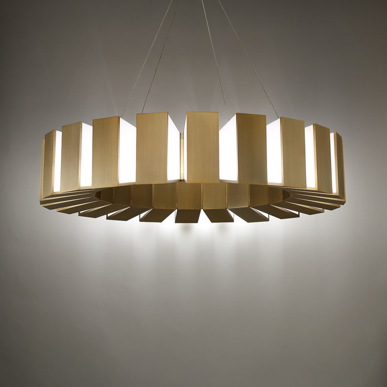 Aged Brass 22-Light LED Drum Chandelier with Sanded Acrylic Diffuser