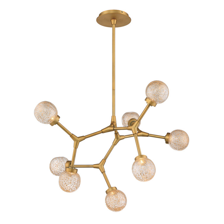 Aged Brass 8-Light Sputnik LED Chandelier with Art Glass