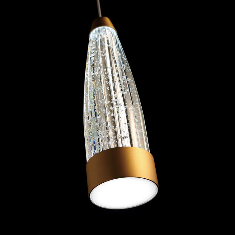 Aged Brass Mini Crystal LED Pendant Light with Seeded V-Cut