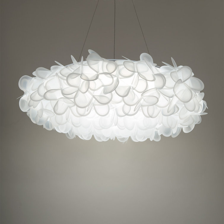 Fluffy Brushed Nickel LED Pendant with White Cloth Petals
