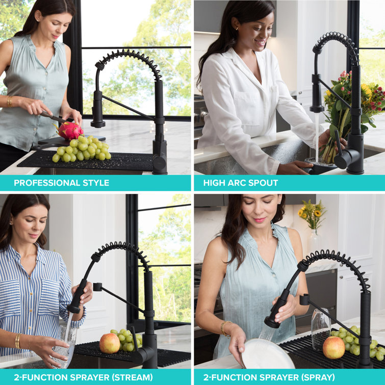 Matte Black Commercial Style Pull-Down Kitchen Faucet with Spray
