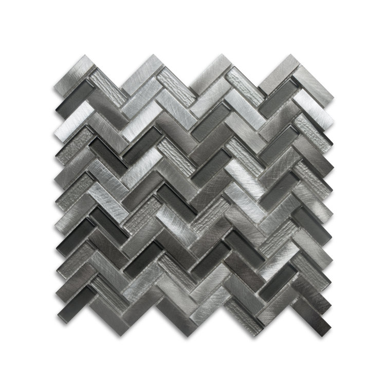 Gray Chevron Glass and Aluminum Mosaic Wall Tile