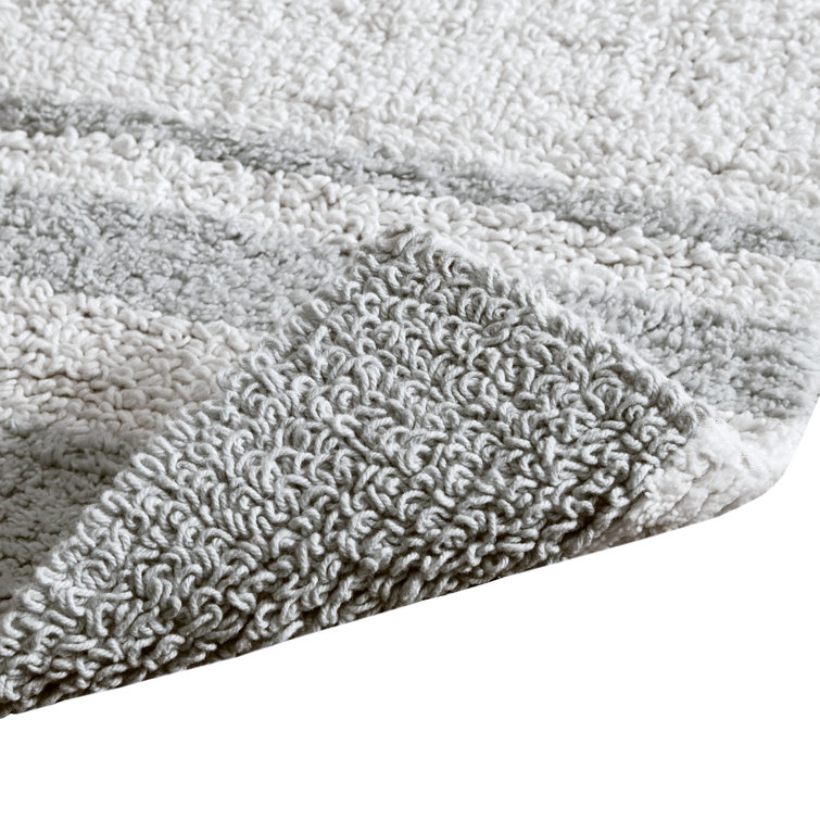 Gray and White Cotton Reversible Striped Bath Rug