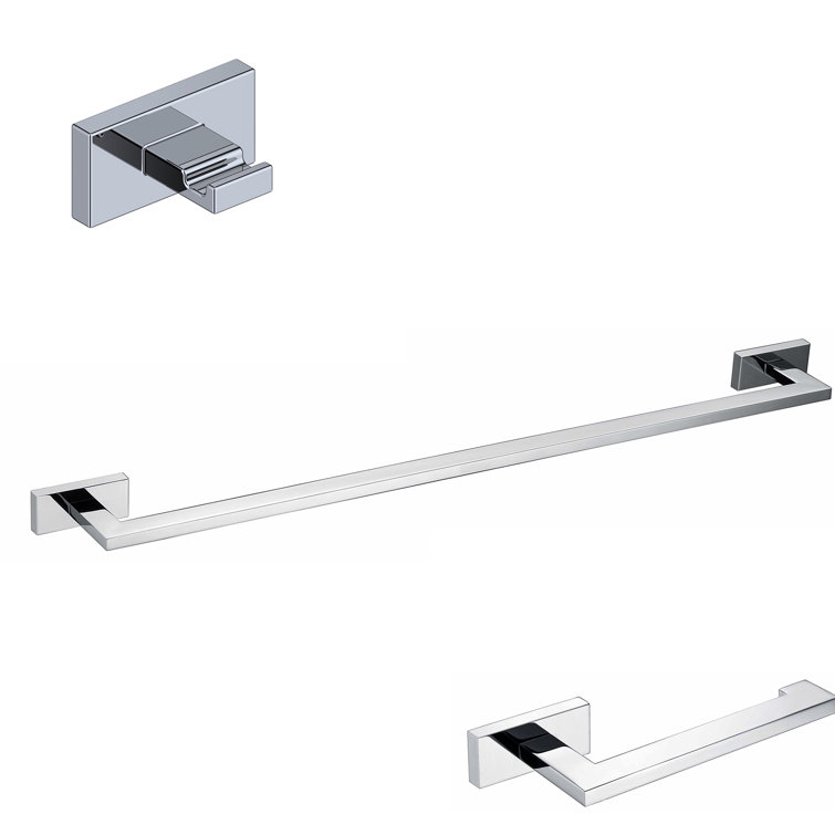 Riva Polished Chrome 3-Piece Rectangular Bathroom Hardware Set