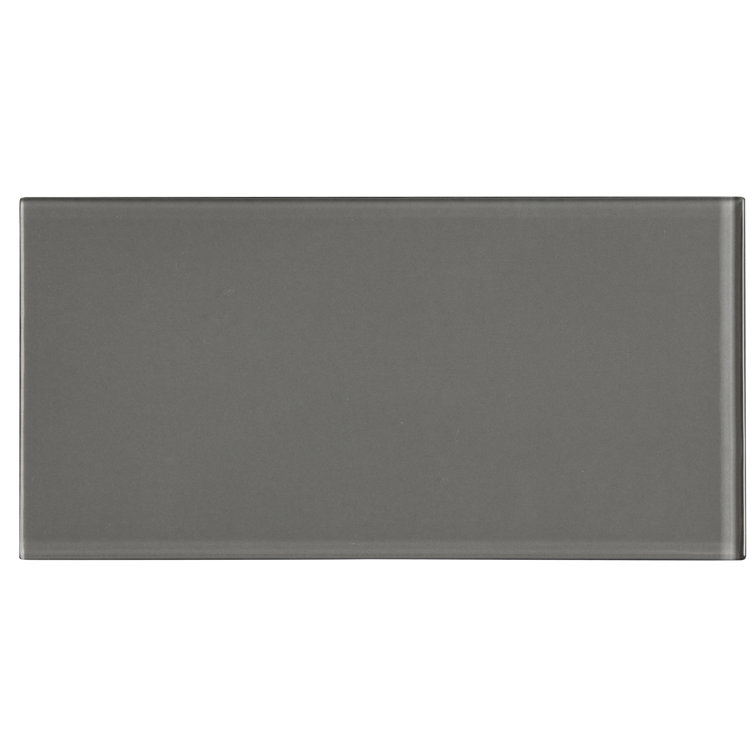 Dark Gray Polished Glass Peel and Stick Subway Tile