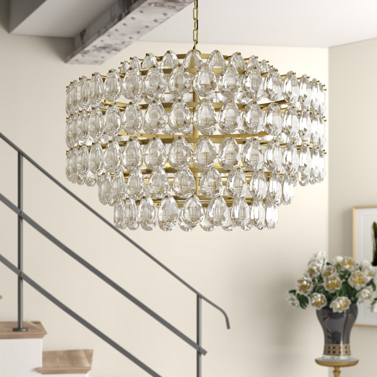 Antique Brass 4-Light Crystal Tiered Chandelier