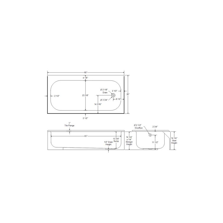 Aloha 60'' White Porcelain Rectangular Soaking Bathtub