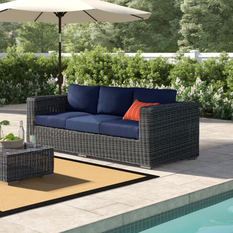 Navy Canvas Wicker Outdoor Sectional Sofa with Aluminum Frame