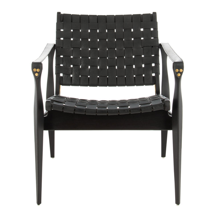 Black Mahogany Leather Safari Accent Chair 25"