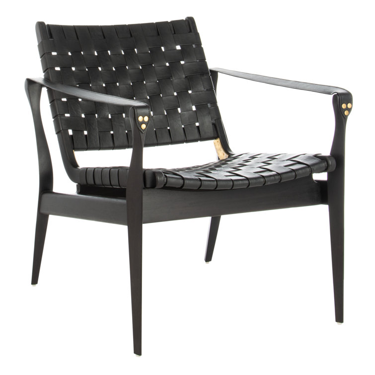 Black Mahogany Leather Safari Accent Chair 25"