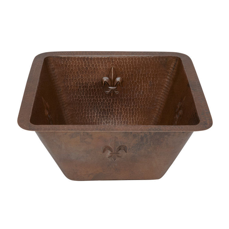 15" Square Fleur De Lis Copper Bar Sink