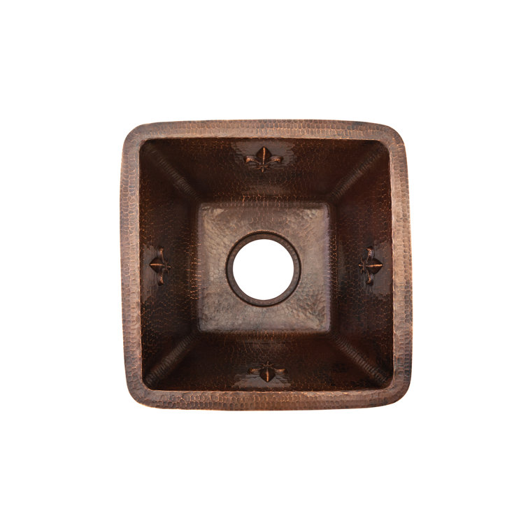15" Square Fleur De Lis Copper Bar Sink