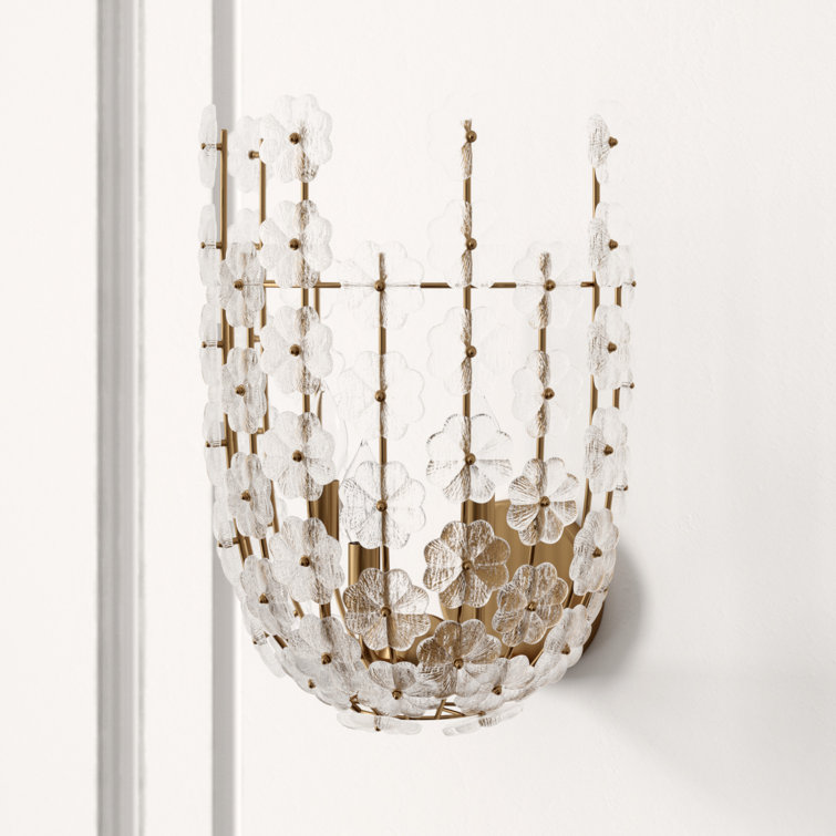 Natural Brass Floral Glass 3-Light Wall Sconce