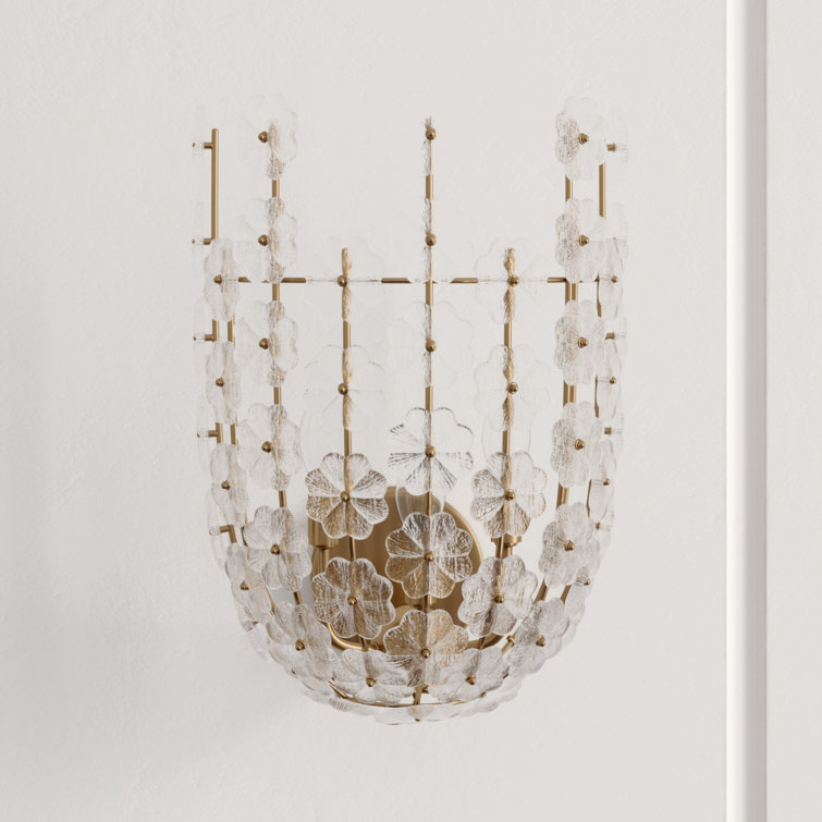 Natural Brass Floral Glass 3-Light Wall Sconce
