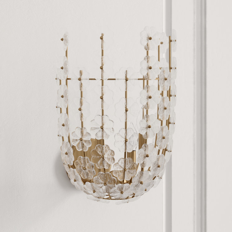 Natural Brass Floral Glass 3-Light Wall Sconce